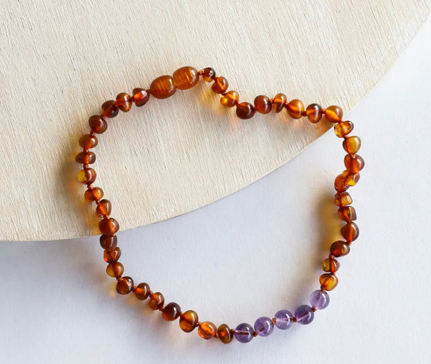 Infant Kids Amber and Amethyst Necklace