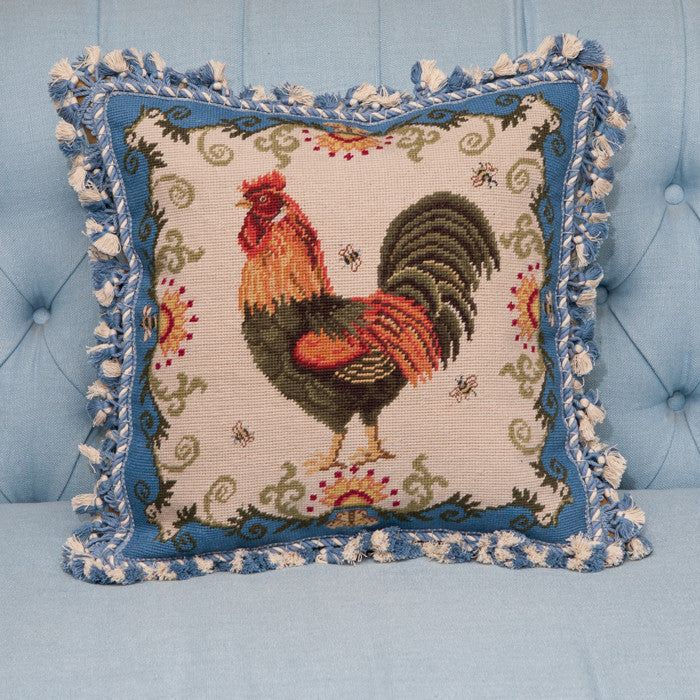 Pair of Large Blue & White Needlepoint Pillows-down Filled 