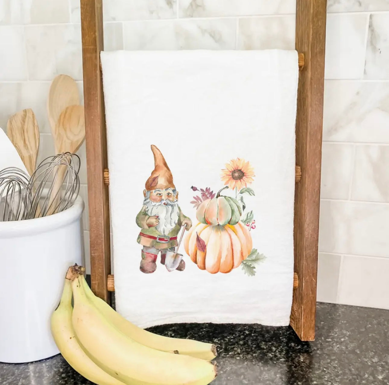 Fall Garden Gnome Tea Towel
