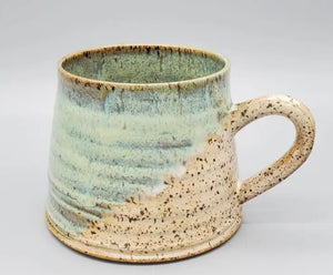 Rippled Green and Beige Ceramic Mug