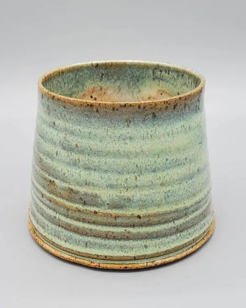 Rippled Green and Beige Ceramic Mug